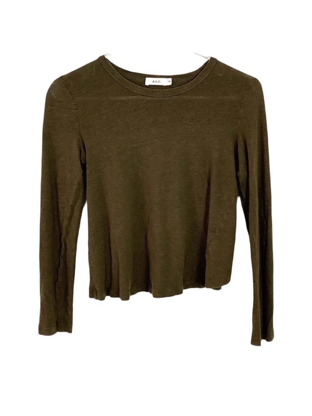 A.L.C. Linen Tee Shirt Womens Size XS Crop Top Tshirt Green Cross Back ALC
